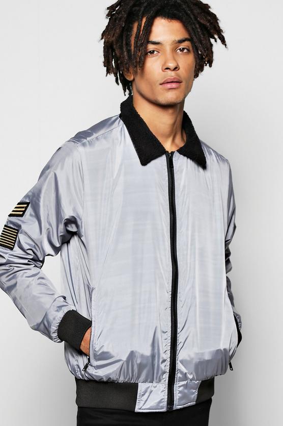 Badged Harrington Jacket with Borg Collar